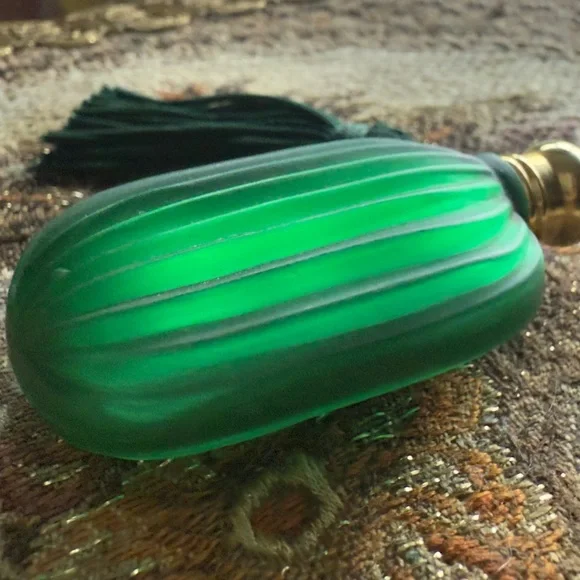 Green Glass Perfume Bottle with Tassel